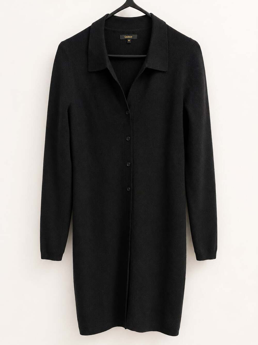 Quince Ribbed Knit Polo Dress Black Size M